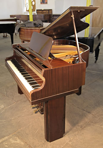 A 1939, Art Deco Allison baby grand piano with a polished mahogany case. Legs and lyre feature strong geometric styling 