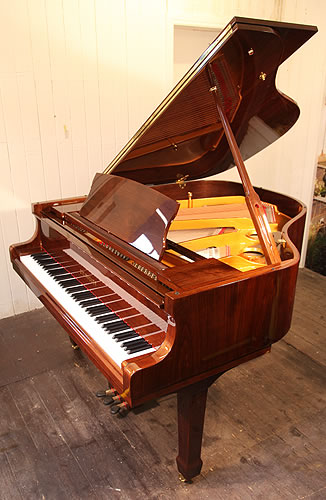 Brand new, Steinhoven GP160 baby grand piano with a mahogany case and polyester finish. Piano has an eighty-eight note keyboard and a three-pedal piano lyre.