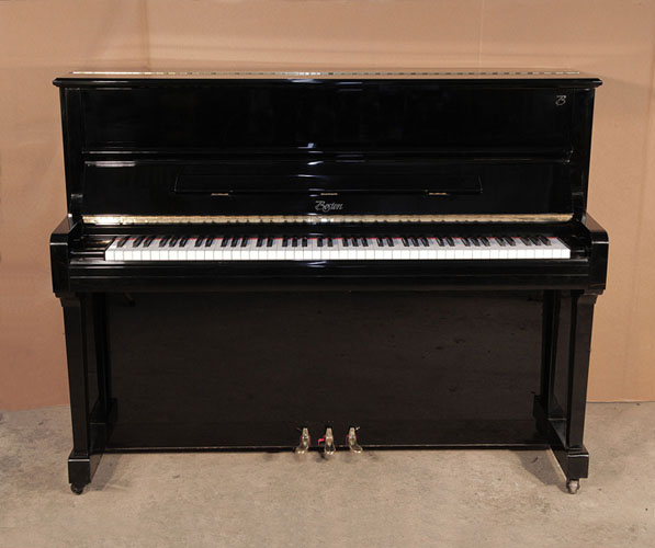 Reconditioned, 2004, Boston UP-118 Upright Piano For Sale with a Black Case and Brass Fittings. Piano has an eighty-eight note keyboard and three pedals.