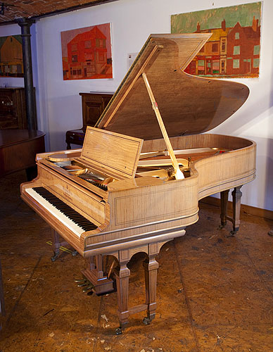 Restored, 1906, Steinway Model B grand piano for sale with a satinwood case gate legs.  Entire cabinet inlaid with boxwood stringing accents