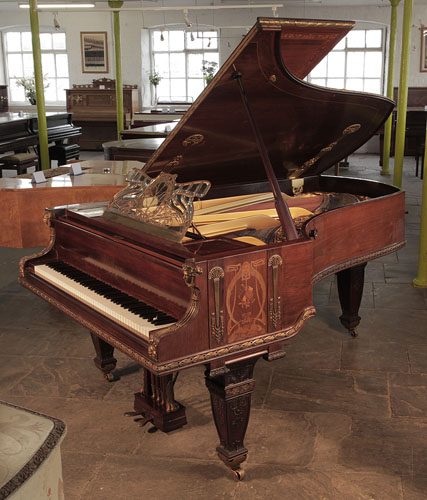 Unique, 1899 Bluthner grand piano with a rosewood case. Cabinet decorated with Art Nouveau inlay and Empire style ormolu elements. It was showcased at the 1900 Paris Exposition Universelle. Piano bought by King Edward VII and Queen Alexandra in the Coronation year of 1902 to be situated in the ballroom of Malborough House. 