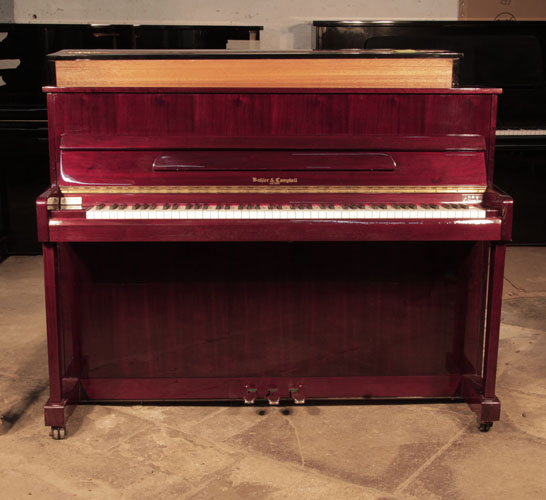 Pre-owned, Kohler and Campbell KC-112 upright piano for sale with a mahogany case and brass fittings. Piano has an eighty-eight note keyboard and and three pedals 