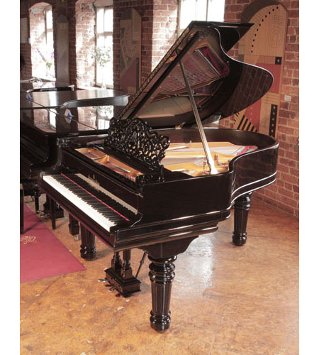 Rebuilt 1895, Steinway Model A grand piano with a with a black case and brass fittings. Piano has an eighty-five note keyboard and a two-pedal lyre.  