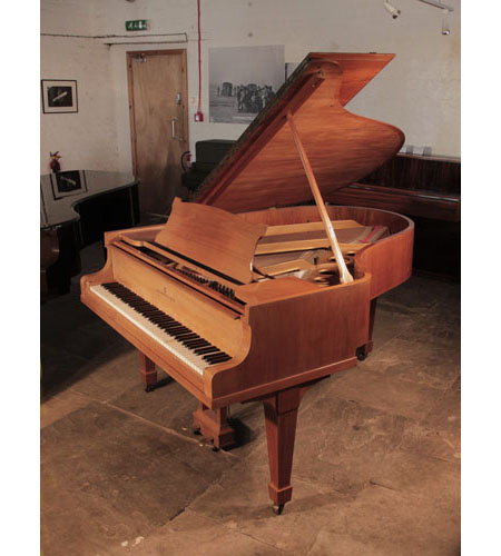 Reconditioned, 1932, Steinway Model O grand piano for sale with a satin, walnut case and spade legs. Piano has an eighty-eight note keyboard and a two-pedal lyre.