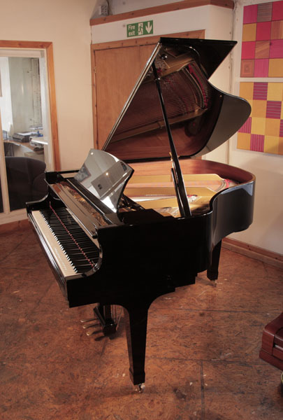 Reconditioned, 2009, Boston GP156 II baby  grand piano for sale with a black gloss case and slow fall