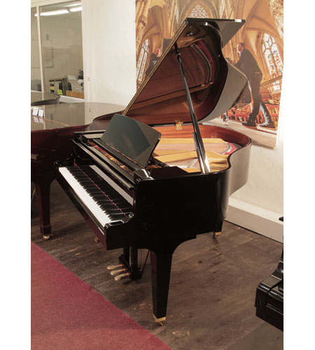 Reconditioned, 2020, Kawai GL-10 baby grand piano for sale with a black gloss case and slow fall Piano has an eighty-eight note keyboard and a three-pedal lyre.