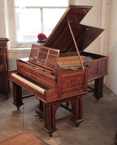 Secessionist Arts and Crafts, Bechstein Model VI grand piano with a mahogany case and copper mounts. Cabinet inlaid with hearts, bellflowers and celtic knotwork.