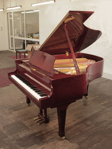 Reconditioned, 1998, Boston GP178 II grand piano for sale with a mahogany gloss case. Piano has an eighty-eight note keyboard and a three-pedal lyre. Designed by Steinway.