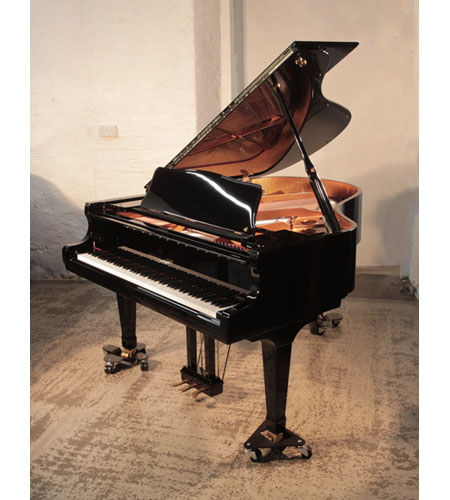 As new, 2025, Shigeru Kawai SK-2 grand piano for sale with a black gloss case. A premium, handcrafted salon grand piano renowned for its for its exceptional tone, touch and dynamics