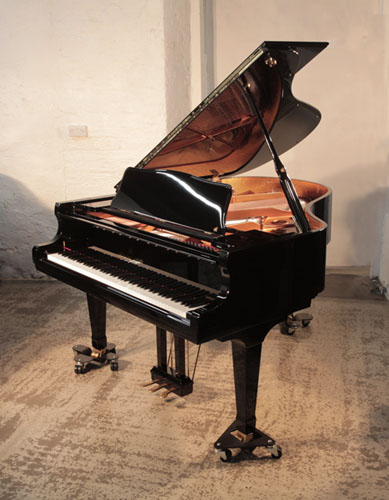 As new, 2025, Shigeru Kawai SK-2 grand piano for sale with a black gloss case. A premium, handcrafted salon grand piano renowned for its for its exceptional tone, touch and dynamics. It is built by elite Master Piano Artisans at the dedicated Ryuyo, Japanese factory