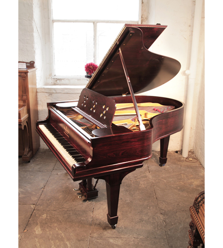Bespoke 1903, Steinway Model O grand piano for sale with a polished, rosewood case and spade legs. Piano features a custom-made music desk featuring heart cut-outs