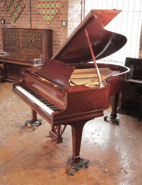 Reconditioned,  1926, Steinway Model O grand piano for sale with a polished, mahogany case and spade legs.  Piano has an eighty-eight note keyboard and a two-pedal lyre. 